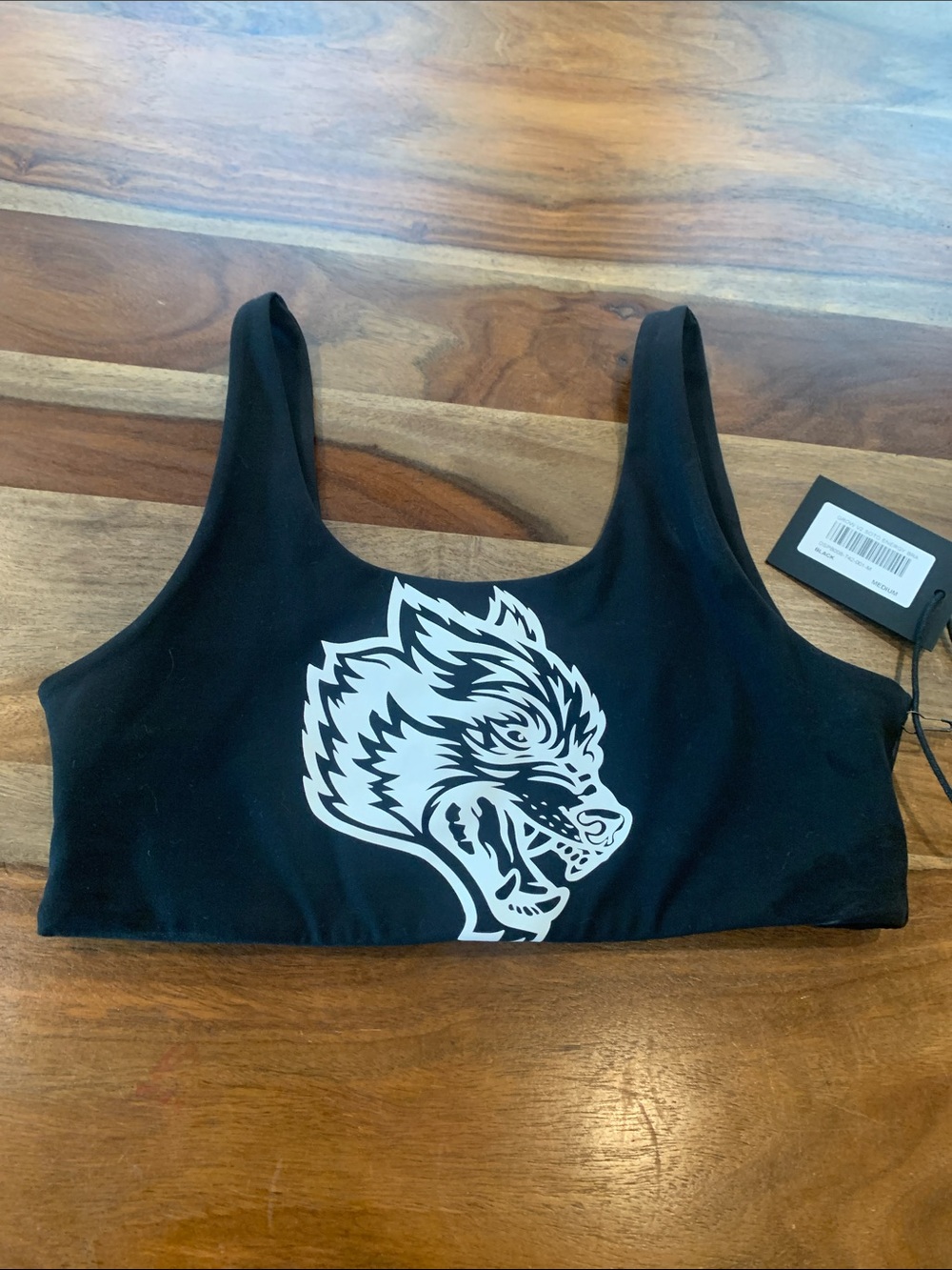 Darc Sport Black Sports Bra with White Wolf Graphic
